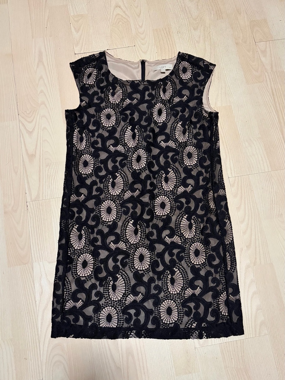 Vintage LOFT Black Lace Overlay Shift Dress - Black